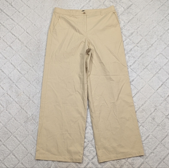 J. Crew Pants Womens 12 Beige Khaki Full Length Wide Leg Trouser Cotton Blend - Picture 1 of 12